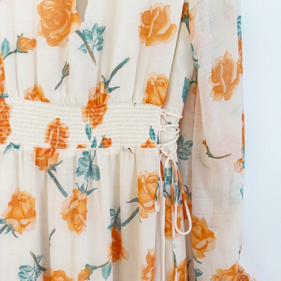 FREE PEOPLE Samantha Long Sleeve Floral Mini Dress Light Combo Large L - Picture 8 of 14